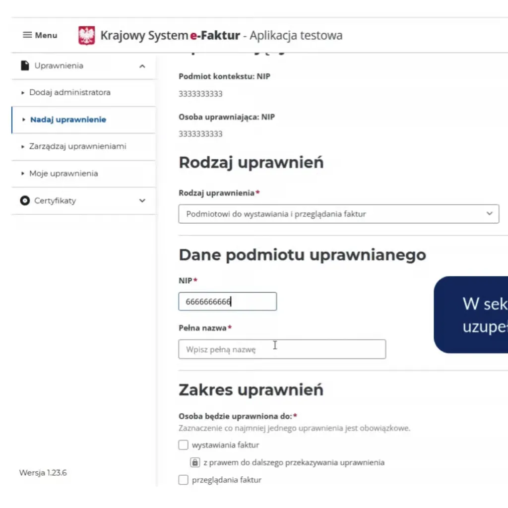 Formularz z polami do wpisania NIP i nazwy firmy